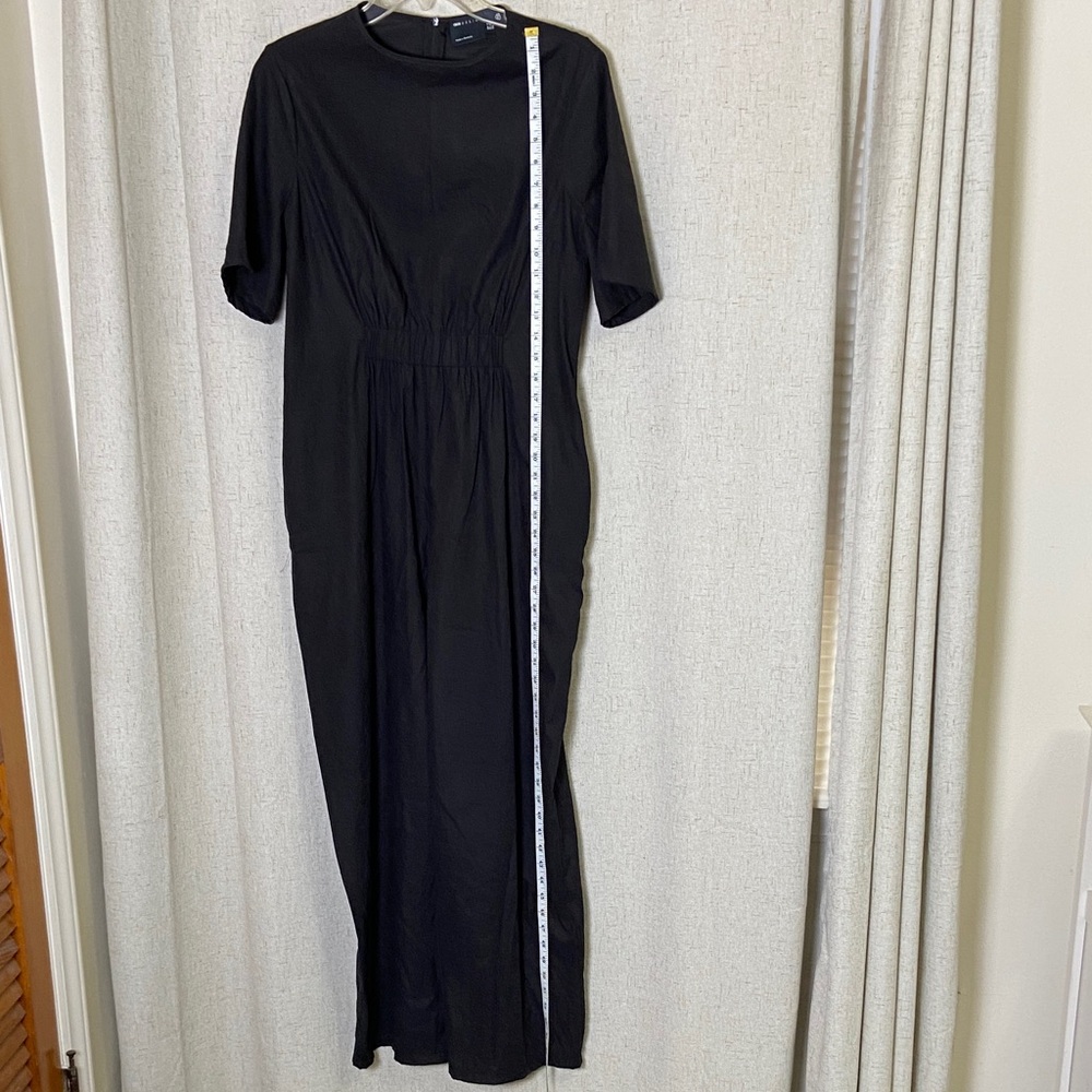 Faux suede Black JumpSuit with Gathering